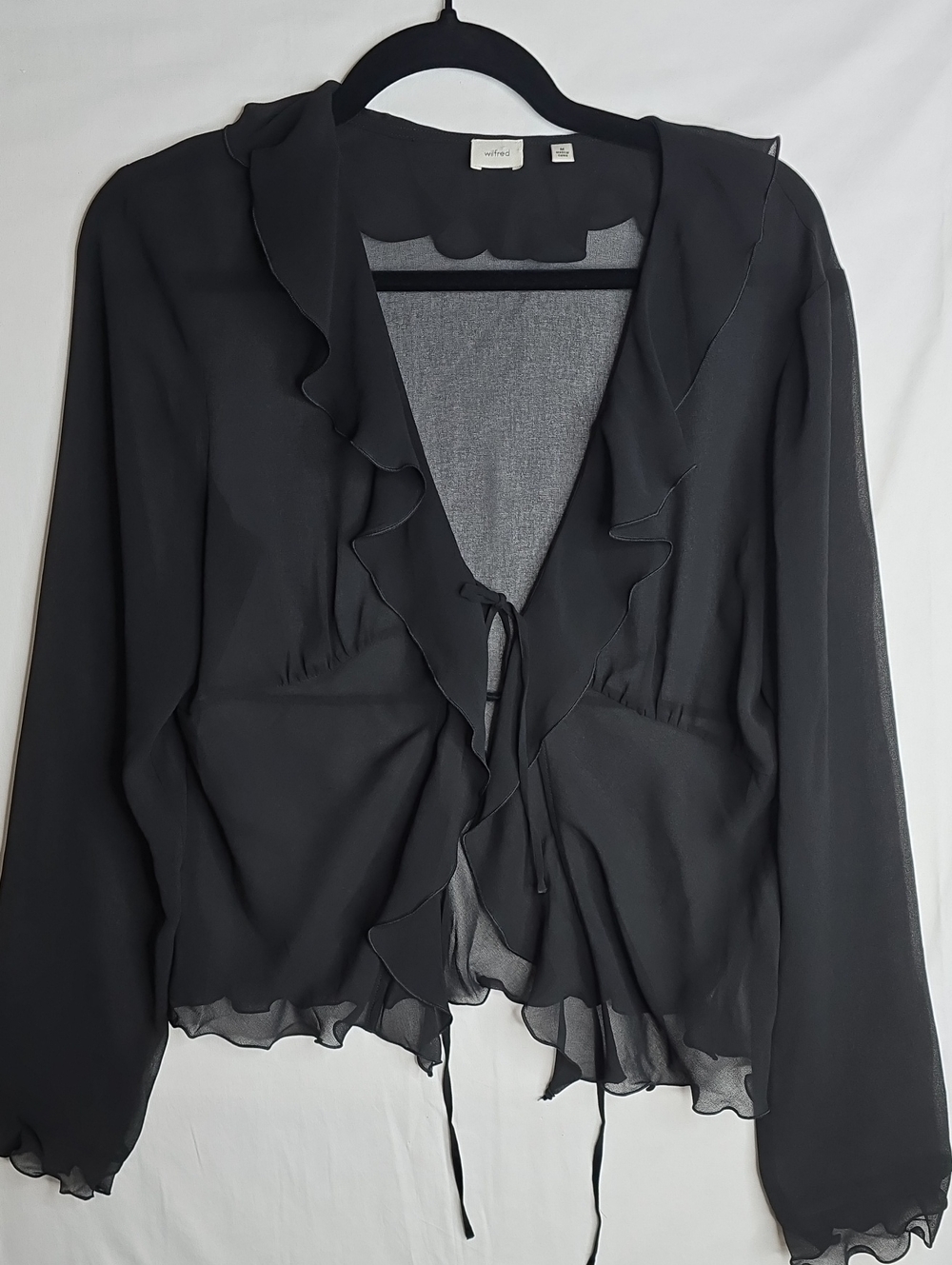 Wilfred Black Sheer Ruffle Tie Blouse Fairy Goth Feminine Dark Romantic Boho Chi - Picture 5 of 10